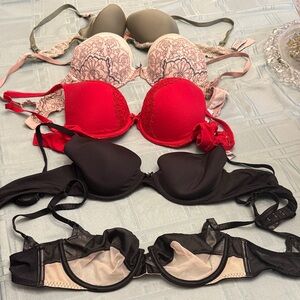 Victoria's Secret Lace and Satin Bra Collection - Red, Black, Cream